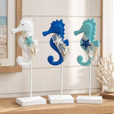 Imagem de Cavalo Marinho Decorativo Enfeite Casa Praia 30cm Kit 3pçs - Genérico