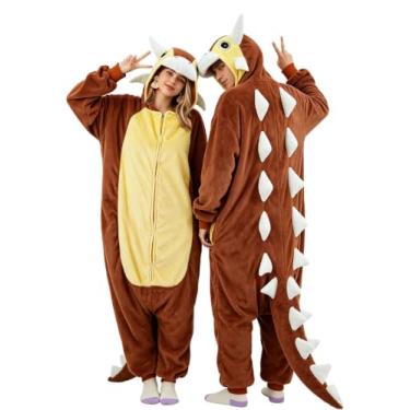 Imagem de vavalad Pijama Adulto Anquilossauro Macacão Dinossauro Animal Cosplay Desenho Animado Fantasia Natal Halloween Para Mulheres Homens