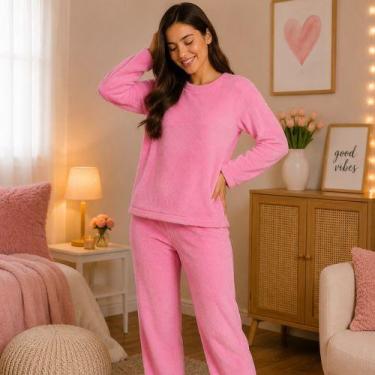 Imagem de Pijama Feminino Soft Adulto Inverno Peluciado Quentinho Manga Longa Ca