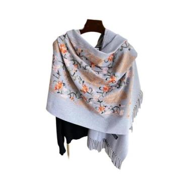 Imagem de Cachecol Feminino Quente De Caxemira, Moda Inverno, Bordado, Pashmina,