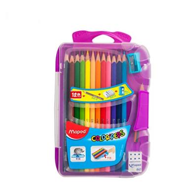 Imagem de 15 conjuntos de lápis de cor com caixa de armazenamento roxa, lápis de cor pintados à mão