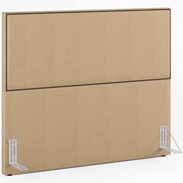 Imagem de Cabeceira Cama Box Casal Com Tachas 140 cm Vicenza L02 Linho Bege Escuro - Lyam Decor