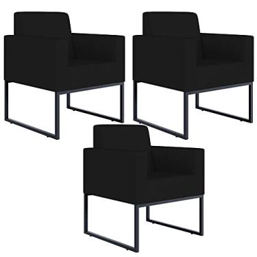 Imagem de Kit 03 Poltronas Decorativas para Sala Recepção Base Fixa De Metal Helô L02 Suede Preto - Lyam Decor