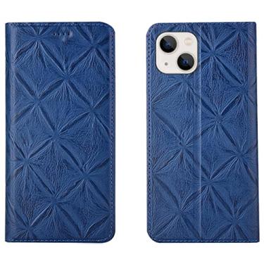Imagem de LAHappyL Capa carteira flip para iPhone 13 Pro Max/13 Pro/13/13 Mini capa protetora de couro legítimo com função de suporte para cartão, fecho magnético, azul, 13 16 cm