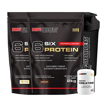 Imagem de Kit 2x 6 Six Protein 2kg + Power Creatina 100g + Coqueteleira – Bodybuilders Sabor Chocolate e Baunilha