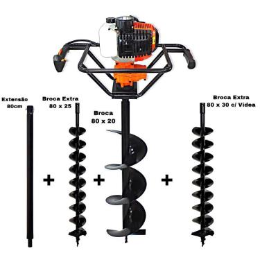 Imagem de KIT Perfurador de Solo Vulcan VPS520 2T 52CC 2,5HP com Broca 80x20cm + Kawashima Brocas Extras 80x25cm e 80x30cm + Extensão 80cm
