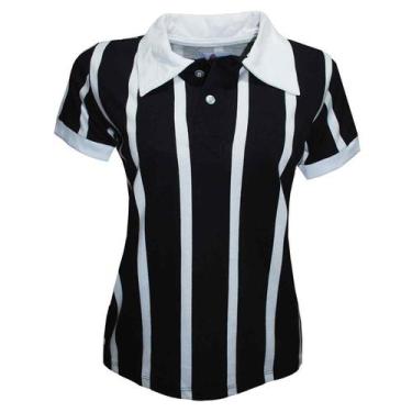 Imagem de Camisa Polo Botão Liga Retrô Feminina  Listrada P