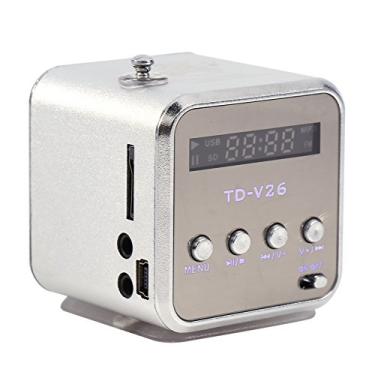 Imagem de ASHATA Mini leitor de música de alto-falante, mini leitor de rádio FM portátil, suporta cartão TF, U, disco, plugue abd Play, bateria de 600 mAh de 2 a 5 horas de reprodução, bons presentes (prata)