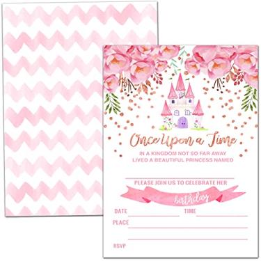 Imagem de Cartões de convite de festa de aniversário, celebração de festa de gato de conto de fadas, artigos de festa Once Upon A Time, 20 cartões com 20 envelopes – (C02)