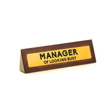 Imagem de Boxer Gifts Placa de aviso de mesa de madeira "Manager Of Looking Busy" | Presente engraçado de humor para escritório para colega ou chefe | 4,5 cm x 17,5 cm