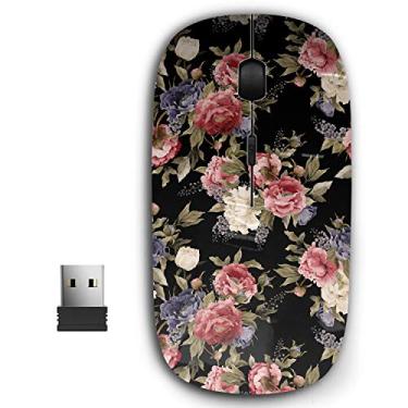 Imagem de Mouse sem fio USB ergonômico portátil 2,4 G para PC, laptop, computador, notebook com nano receptor (peônias florais Delphinium)