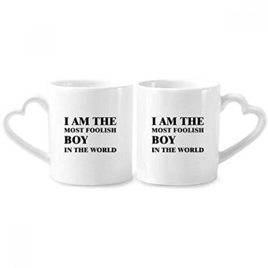 Imagem de Conjunto de canecas de porcelana I Am The Foolish Boy Couple de cerâmica com alça de coração