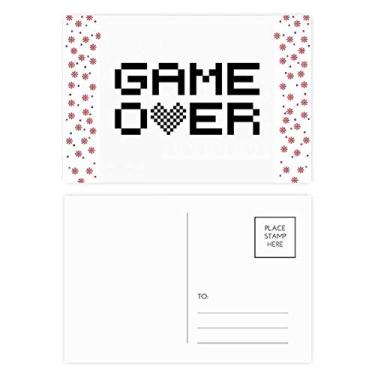 Imagem de Cartão postal cinza preto Game Over Pixel Christmas Flower Celebration Blessing Mailing Card