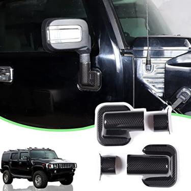 Imagem de PIUGILH Adequado para Hummer H2 2003-2002 ABS Tampa do espelho retrovisor lateral da porta frontal acabamento da base traseira, acessórios de cobertura de acabamento de decoração de espelho retrovisor (padrão de fibra de carbono)