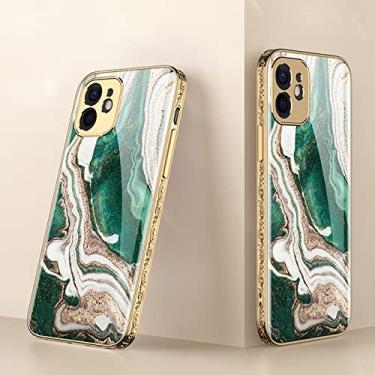 Imagem de Para iPhone 13 12 11 Pro Max Case Textura Floral 3D Pára-choque Lente de proteção total Câmera Capa de vidro temperado, verde, para iPhone 11