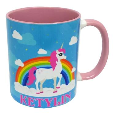 Imagem de Caneca Rosa Personalizado Lembrancinha Unicórnio E Arco Íris