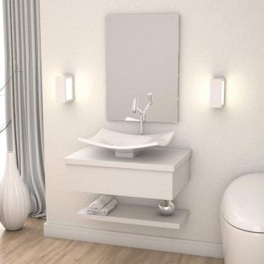 Imagem de Conjunto para Banheiro Gabinete com Cuba F44 e Prateleira 605W Metrópole Compace Branco Chess