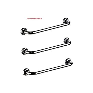 Imagem de Kit 3 Barras De Apoio Para Banheiro De 40cm Idosos E Pne Cor:Prateado