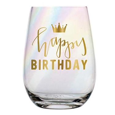 Imagem de Vidro de vinho sem haste com letra dourada Happy Birthday, Happy Birthday - Crown, 20-Ounce, 1