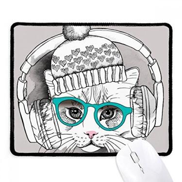 Imagem de Fone de ouvido chapéu de lã branco proteção de gato mouse pad borda costurada tapete de borracha para jogos