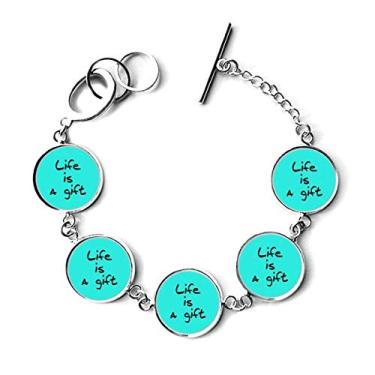 Imagem de DIYthinker Pulseira com frases inspiradoras Life is a Gift, bracelete e corrente