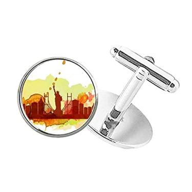 Imagem de DIYthinker USA America New York City Liberty Abotoaduras de botão redondo em aquarela