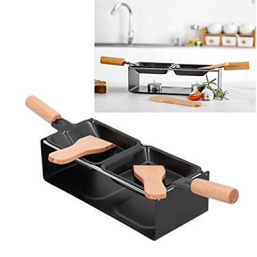 Imagem de Frigideira para grelhar, grelha para queijo de cozinha com cabo de madeira para churrasco para aquecer alimentos