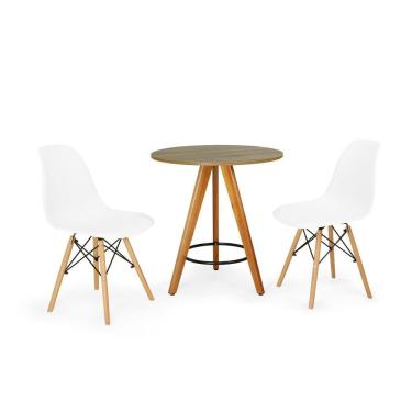 Imagem de Conjunto Mesa Redonda Aline 70cm Natural com 2 Cadeiras Eames Eiffel - Branco
