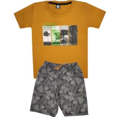 Imagem de Conjunto Verão Infantil Juvenil Masculino Camiseta Reforço Na Gola E B
