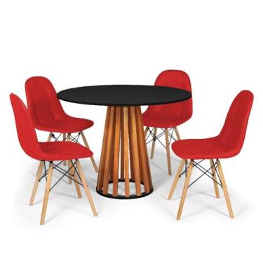 Imagem de Conjunto Mesa de Jantar Talia Amadeirada Preta 100cm com 4 Cadeiras Eiffel Botonê - Vermelho