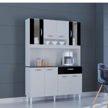 Imagem de Cozinha Compacta 8 Portas 1 Gaveta Coral Poquema - Branco com Preto