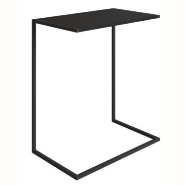 Imagem de Mesa Lateral Apoio Sofá Steel Quadra Industrial Artesano 58 cm (largura) Mdp Preto Estrutura em Aço Preto