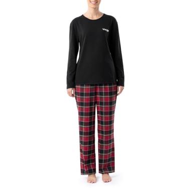 Imagem de Wrangler Conjunto de pijama feminino de jérsei e calça de flanela, Xadrez preto/alegre, 4X