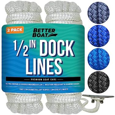 Imagem de Linhas de doca de barco, corda de nylon trançada de 1/2 polegada, linhas de ancoragem marítimas de 7,6 m com laço, branco, pacote com 2