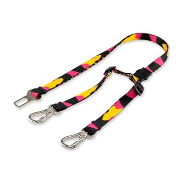 Imagem de Dog Trip Brasil Cinto de Segurança Pet Duplo Universal para Cachorro Gato com Gancho Trava de Segurança Cães Gatos Carro Coleira Adaptador Porte Ajustável Estampa (Marbella)