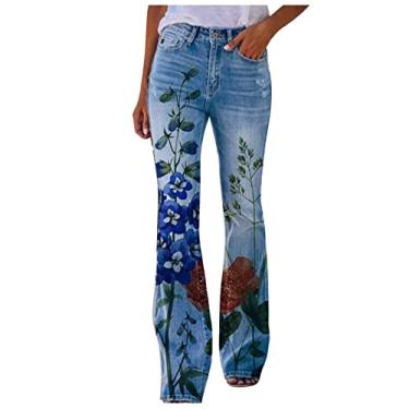 Imagem de Calça feminina flare larga cintura alta calça jeans verão algodão calça social confortável calça elástica, Vermelho, GG