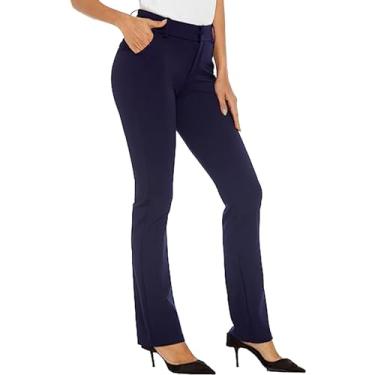 Imagem de Calça feminina flare pequena cintura alta bootcut calça jeans verão algodão calça social slim fit casual, Azul, P