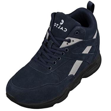 Imagem de CALTO Tênis masculino invisível que aumenta a altura - tênis de caminhada moderno com cadarço de cano alto - 10 cm mais alto, Azul, 45