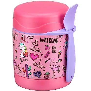 Imagem de Pote térmico Pawtong para sopa de 293 ml para comida quente infantil, para almoço quente, de aço inoxidável, com boca larga, com colher (Rosa flamingo)