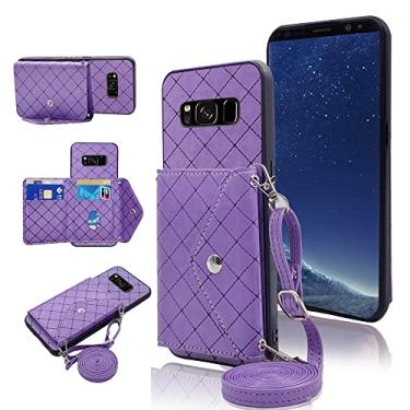 Imagem de Capa carteira compatível com Samsung Galaxy S8 com alça de ombro transversal e suporte de couro para cartão de crédito, acessórios para celular para Glaxay S 8 Gaxaly 8S Edge SM-G950U meninas roxa