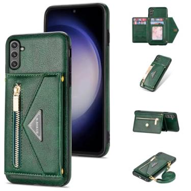 Imagem de Furiet Capa carteira para Samsung Galaxy S24 5G com alça de ombro transversal, bolsa flip de couro PU com zíper bolsos para cartões, suporte robusto para celular S245G UW 4G 128gb 256gb 2024 X24 verde