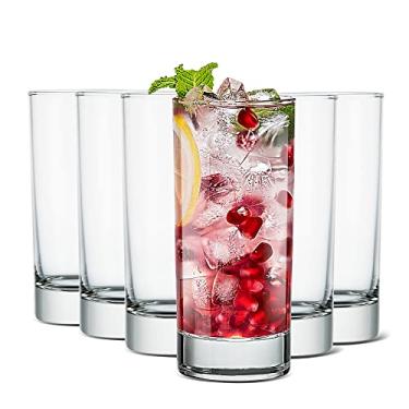 Imagem de LUXU Copos Collins (conjunto de 6) - 236 ml, copos de , copos sem chumbo com base pesada, copos de vidro de cristal transparente para água, suco, vinho, cerveja, bebidas, coquetéis e bebidas mistas