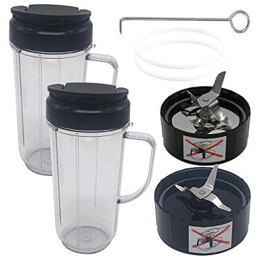Imagem de 2 peças de copo de 650 ml com tampa e lâmina cruzada para máquina de barbear de gelo, compatível com liquidificador, espremedor e misturador Magic Bullet (modelo MB1001/MB 1001B/MBR-1701/MBR1101/MBR-1702/MBR-0301/MBR-0701P)