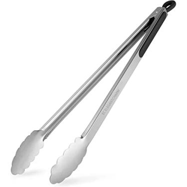 Imagem de Pinças de churrasco para churrasqueira, 17" de comprimento cozinha cozinhar aço inoxidável resistente de trava pinças de grelha com cabo de silicone de aderência macia