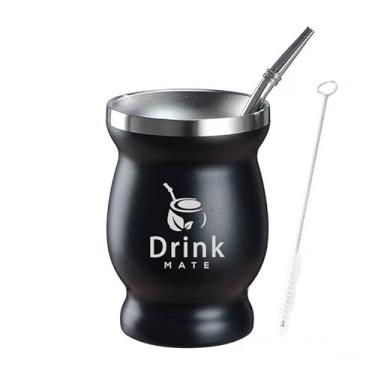 Imagem de Conjunto de cabaça Mate Natural/Xícara de Chá (Copo Mate Tradicional Original - 227 g) | Inclui 1 Bombilla (Canudos de Erva Mate para Usar) e 1 Escova de Limpeza | Aço Inoxidável | Parede Dupla -