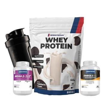 Imagem de Combo Whey Protein + BCAA + Ômega 3 + Shaker New Nutrition-Unissex