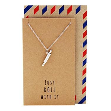 Imagem de quan jewelry Colar de rolo de massa, presentes para chefs, mães de padeiros e amantes da culinária, pastelaria de aço inoxidável de cozinha, presentes para mães no dia das mães e Natal - 100% feito à