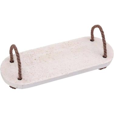 Imagem de BANDEJA DECORATIVA PARA SERVIR LAVABO ALÇA FIBRA MARMORE 1x12x30cm BRANCO