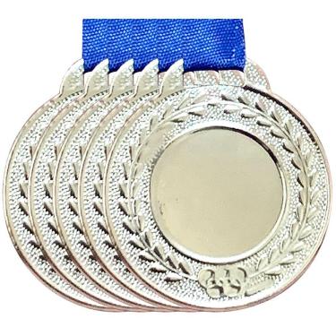 Imagem de Kit 5 Medalhas Centro Liso Personalizar 3,5cm Premiação Aço prata