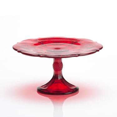 Imagem de Prato de bolo - cardo invertido - feito nos EUA - Mosser Glass EUA (pequeno, vermelho)